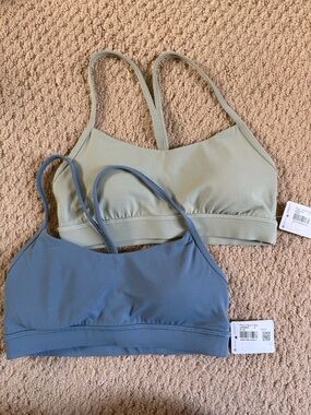 Set of Two Lululemon Flow Y Nulu Sports Bras - Olive Green and Slate Blue size 6